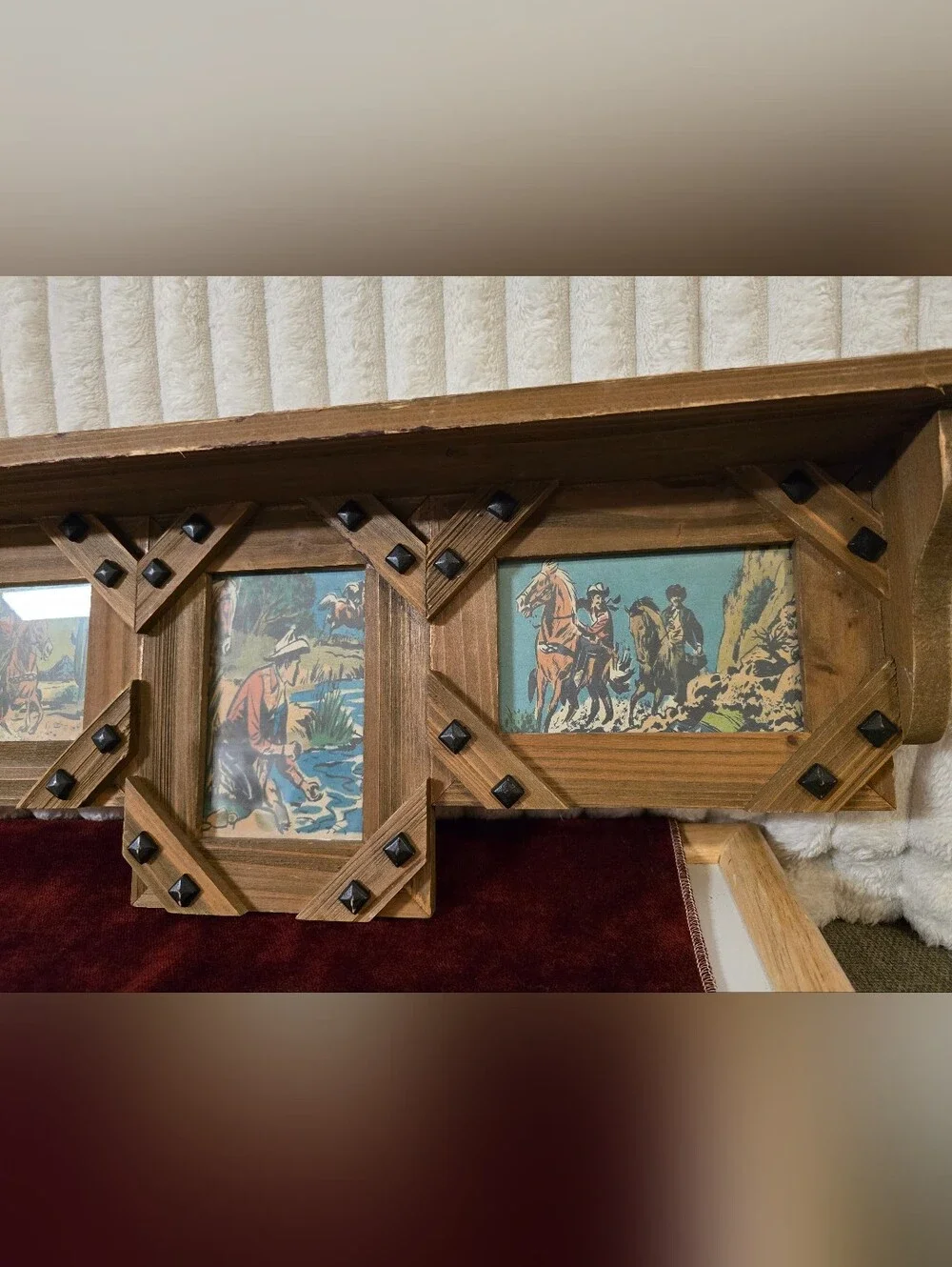 Vintage Style Rustic Wooden Cowboy Shadow Box Wall Shelf 26